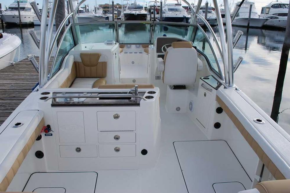 Interior view of luxury catamaran boat rental in Destin Florida